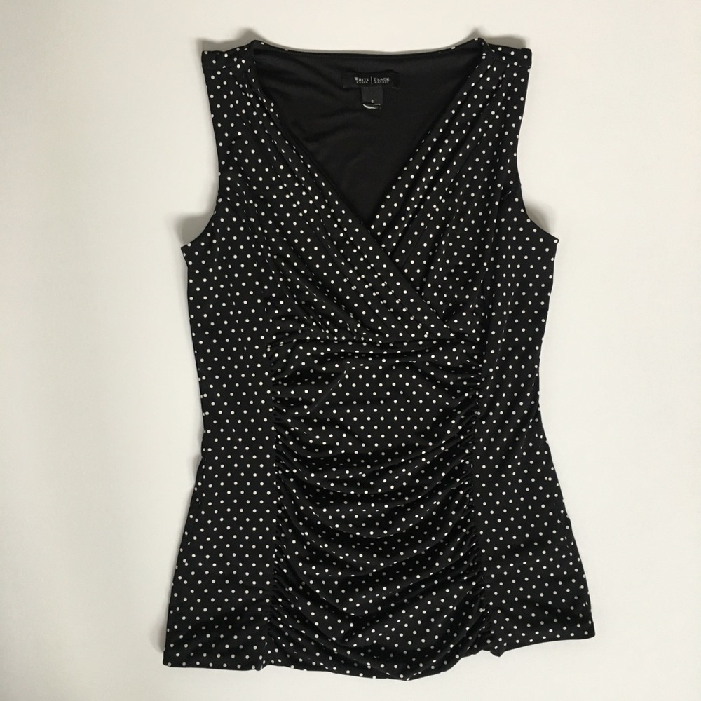 WHBM Small sleeveless V neck blouse, rouched